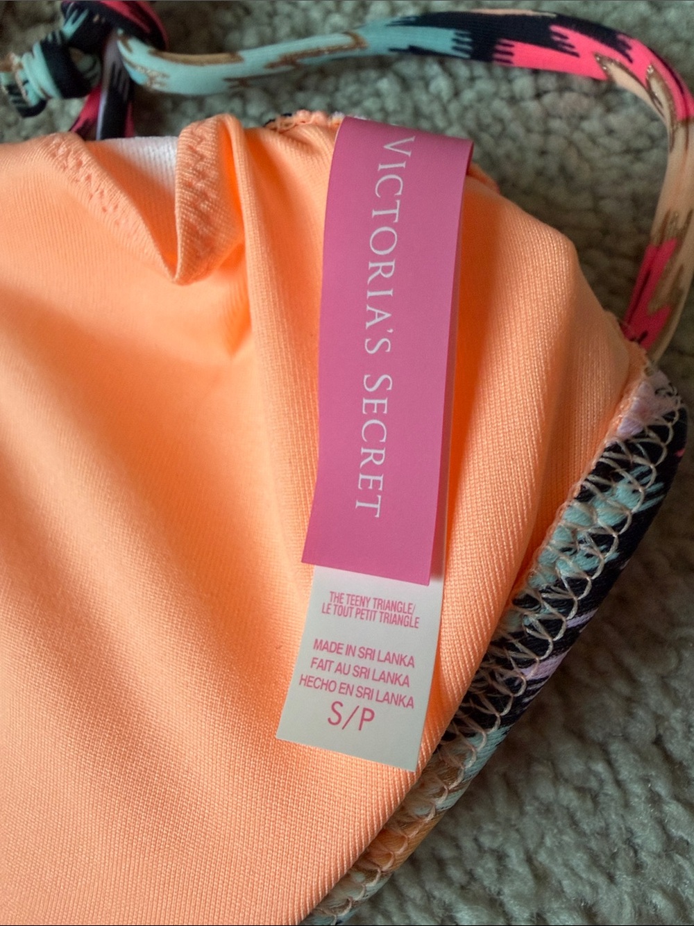 Victoria's Secret Neon Coral & Multicolor Ikat Triangle Bikini - Picture 6 of 9